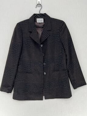 Le Suit Croc Print Casual Blazer Jacket Brown Black Career Office Size 6